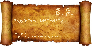 Bogáts Hümér névjegykártya